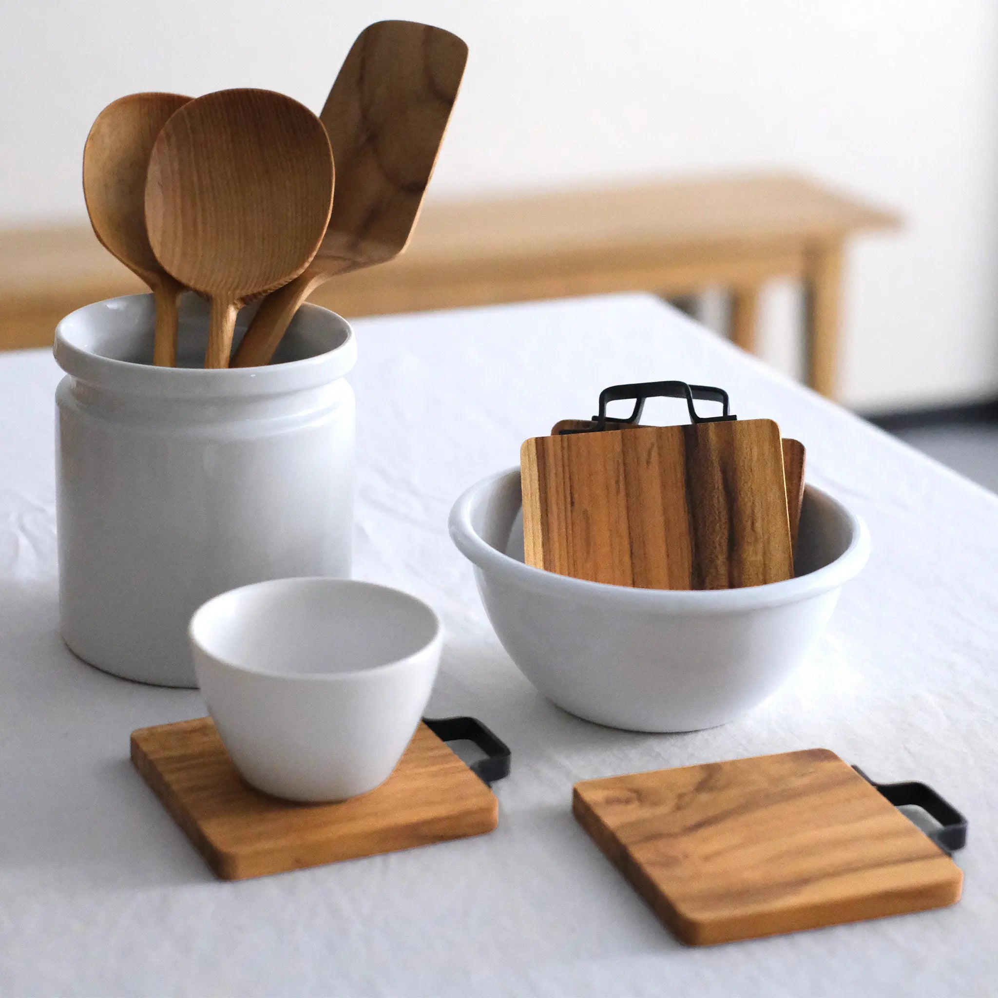 天然木のアイアンハンドルコースター（チーク）｜Co-Labo【コノヒノ